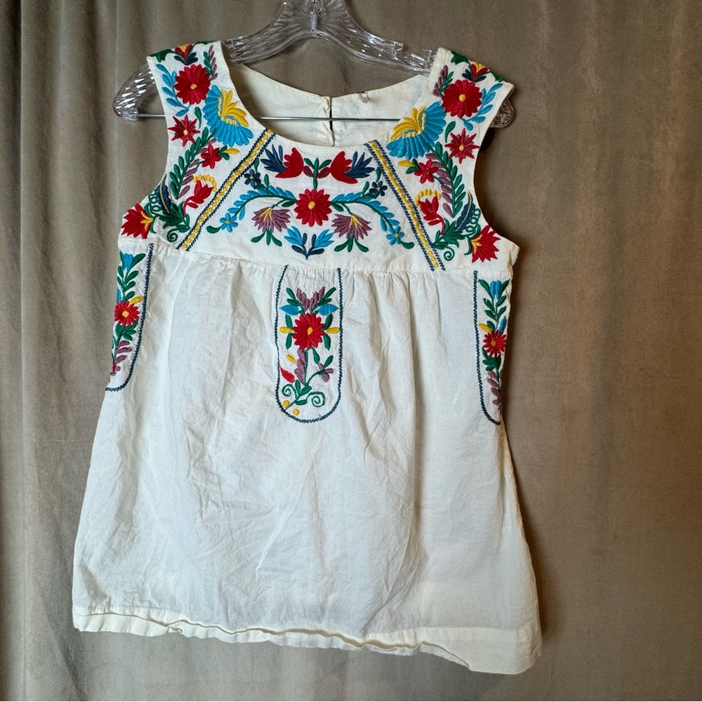 Willow & Clay Embroidered Peasant Tank Top Blouse Sz S Mexican Style 100% cotton